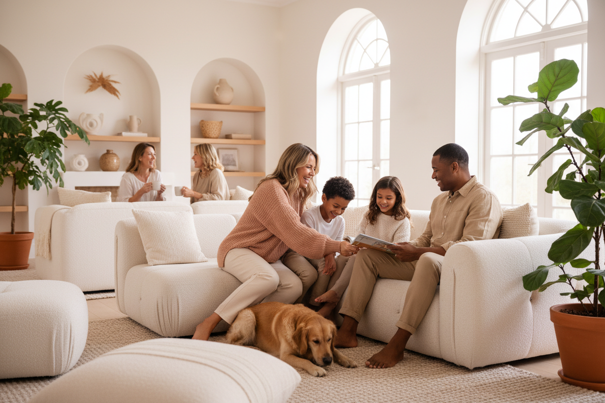 Family lifestyle with pets and friends